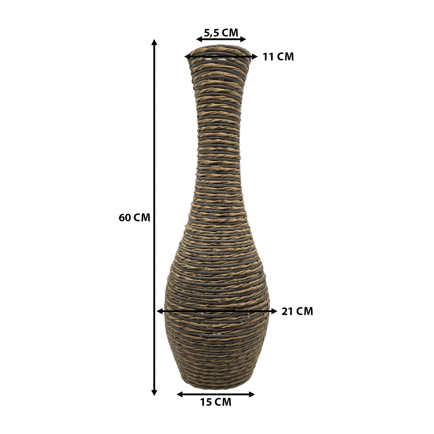 Jarron Florero Decorativo Tejido Rattan Moderno Café 60 CM - Fliperex