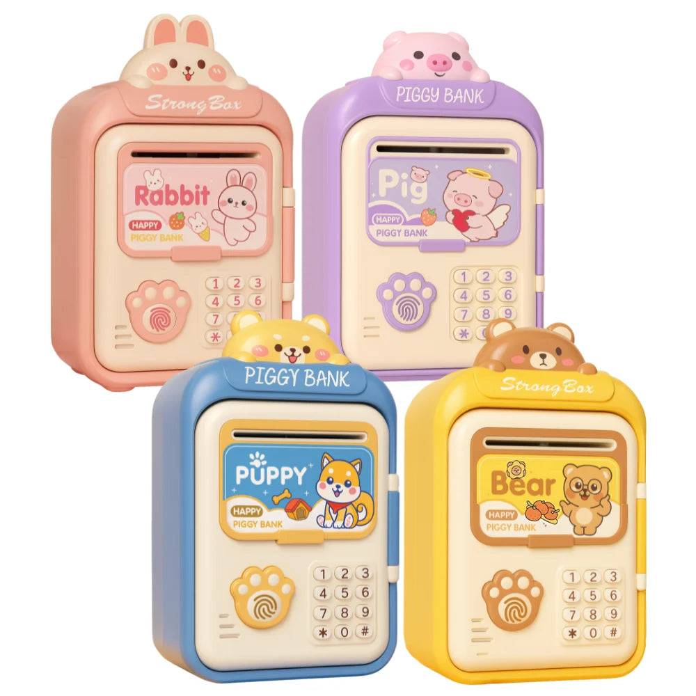 Alcancía Gato Caja Fuerte Kawaii Contraseña Sonido Y Huella