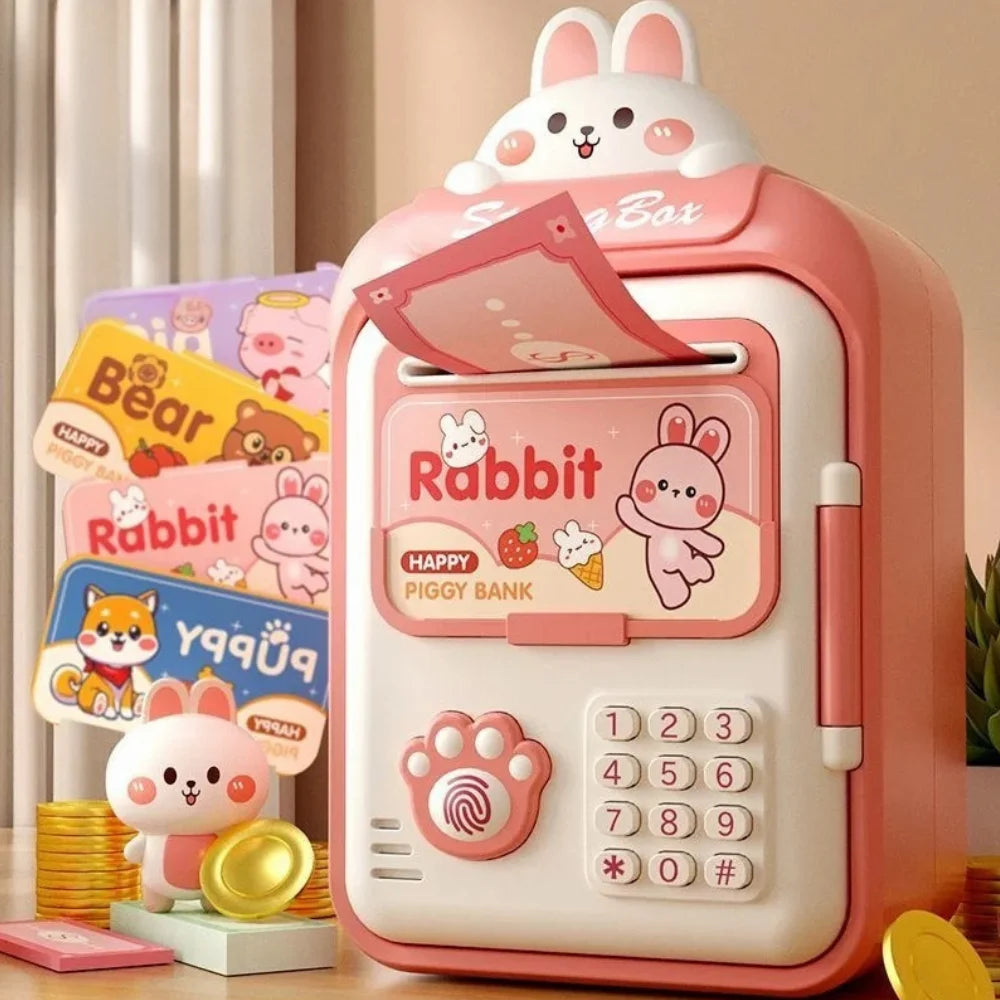 Alcancía Gato Caja Fuerte Kawaii Contraseña Sonido Y Huella