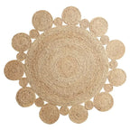 Alfombra Redonda De Yute Borde Circulos Intercalado Natural - Fliperex