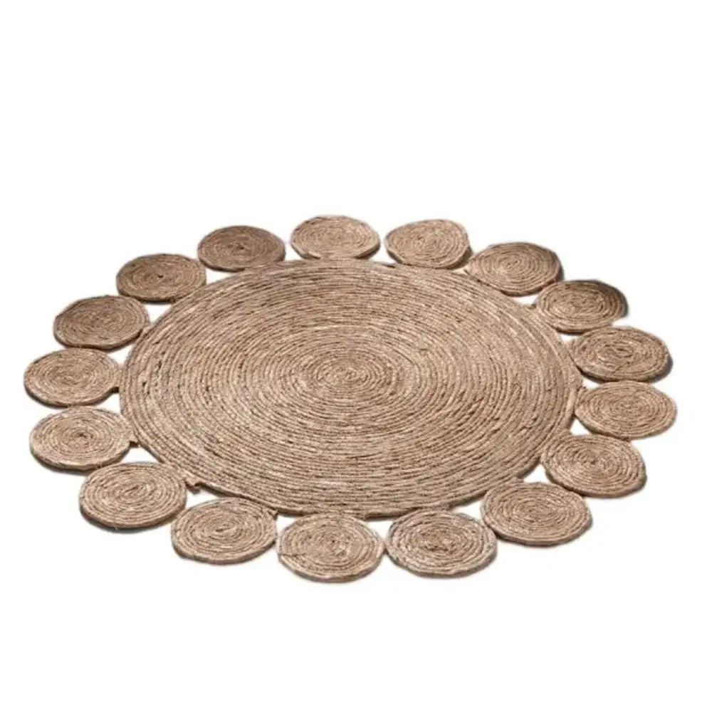 Alfombra Redonda De Yute Borde De Circulos Color Natural - Fliperex