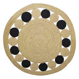Alfombra Redonda De Yute Borde De Circulos Negro y Franja - Fliperex