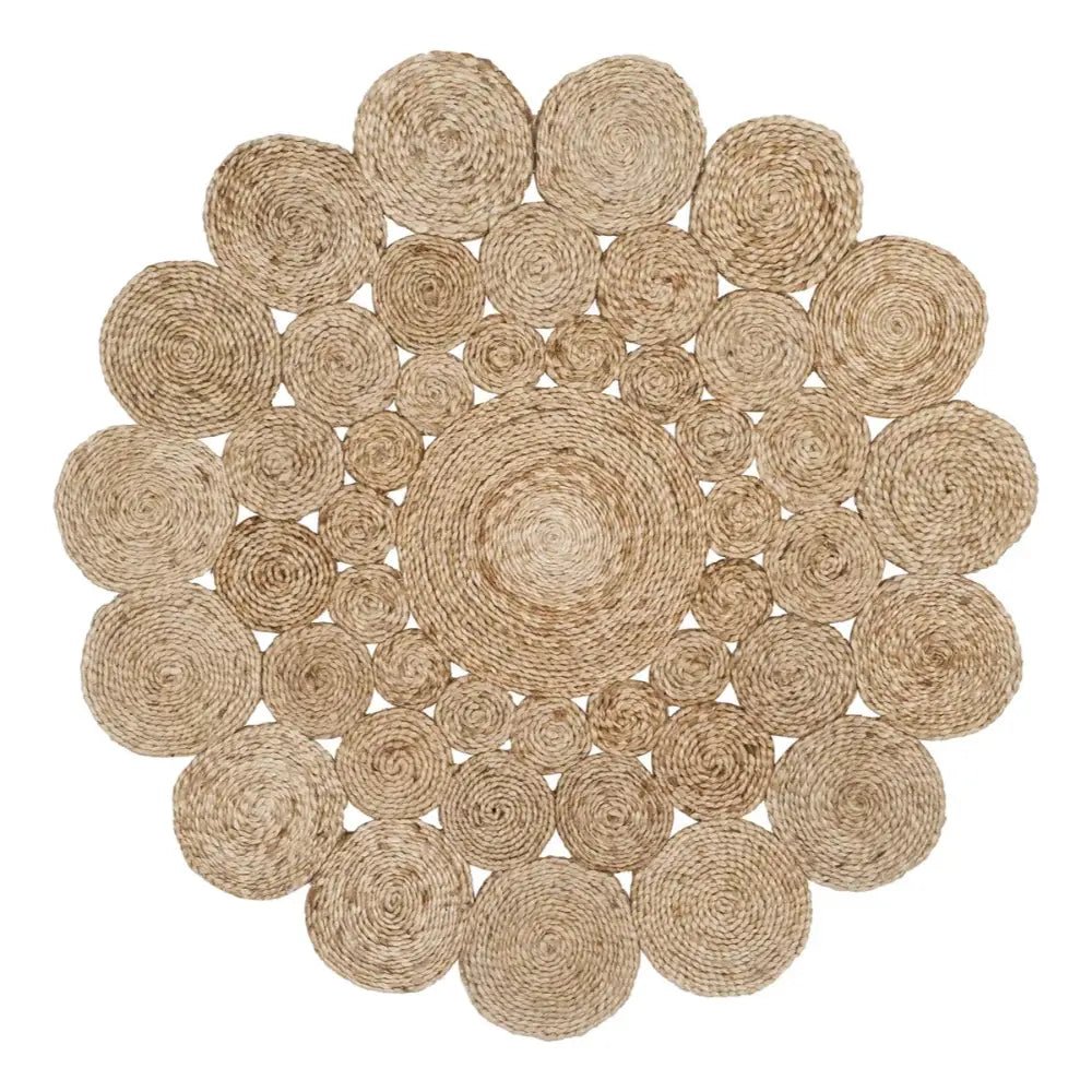 Alfombra Redonda De Yute Todo Circulos Color Natural - Fliperex