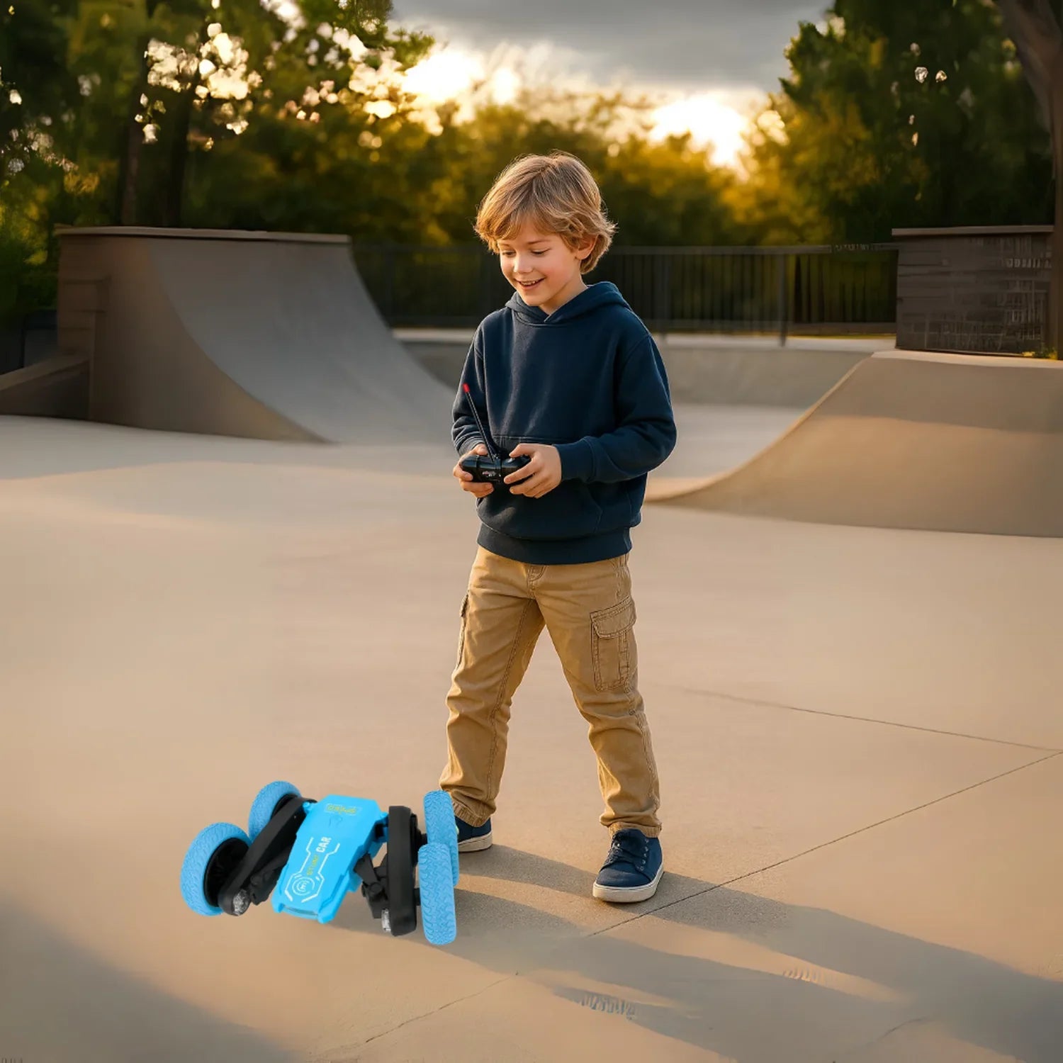 Auto a Control Remoto Acrobatico RC Ruedas Plegables Luces