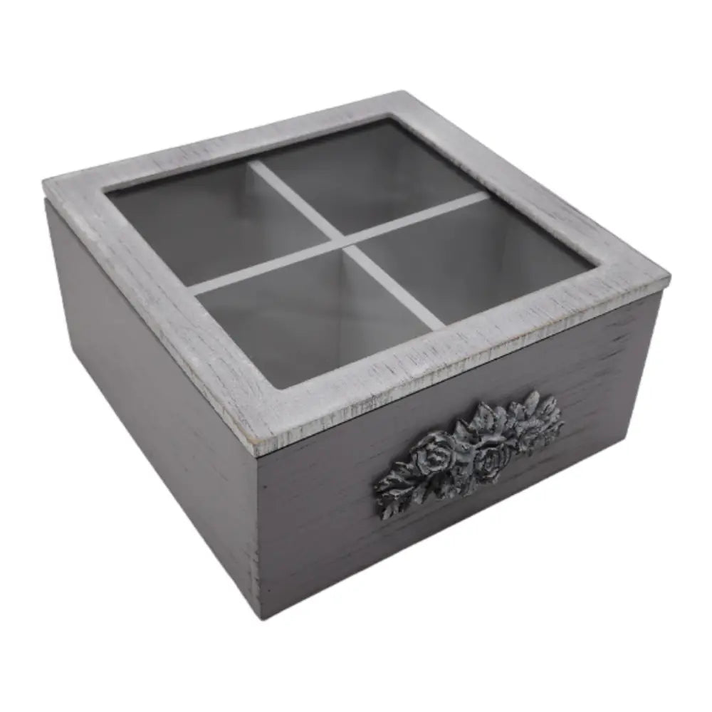 Caja De Te Porta Te Caja Para El Te Gris 4 Divisiones - Fliperex