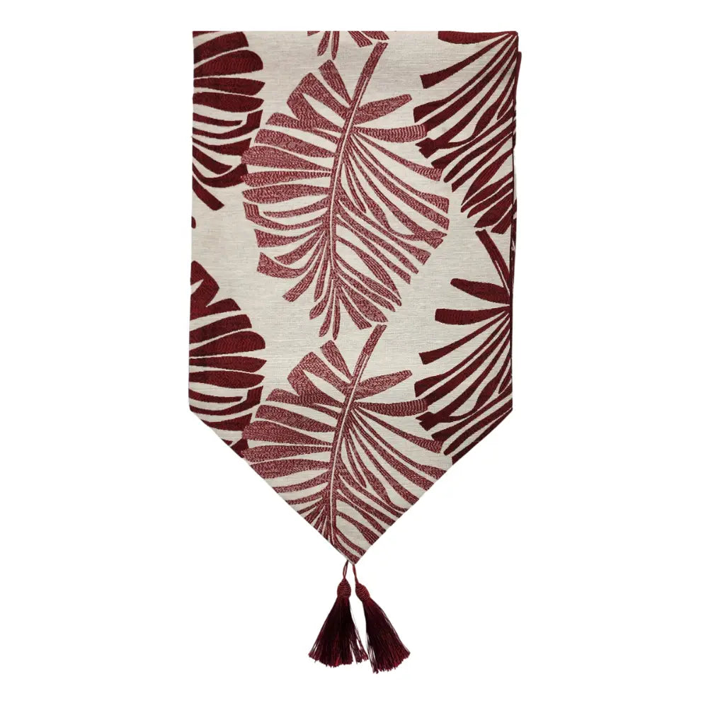 Camino De Mesa Beige Con Hojas Rojas Grandes Decoracion - Fliperex