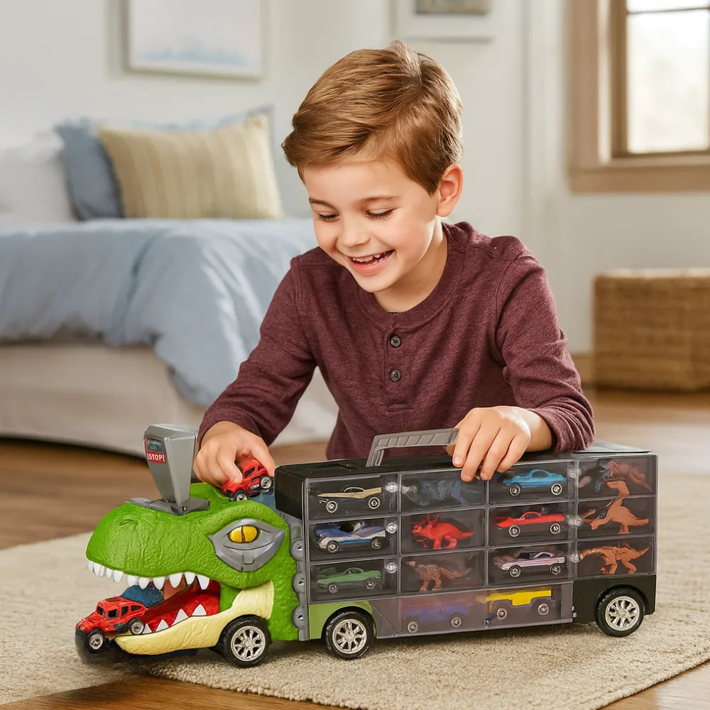Camion Transportador Porta Autitos y Dinosaurios Juguete