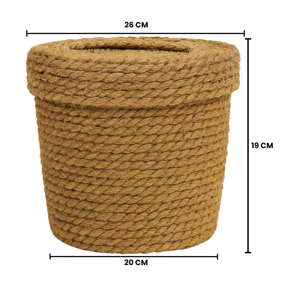 Canasto Cesta De Yute Tejida Con Tapa Acabado Rustico M