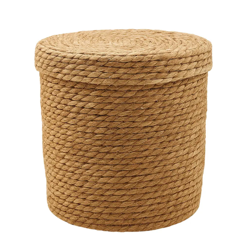 Canasto Cesta De Yute Tejida Con Tapa Acabado Rustico M