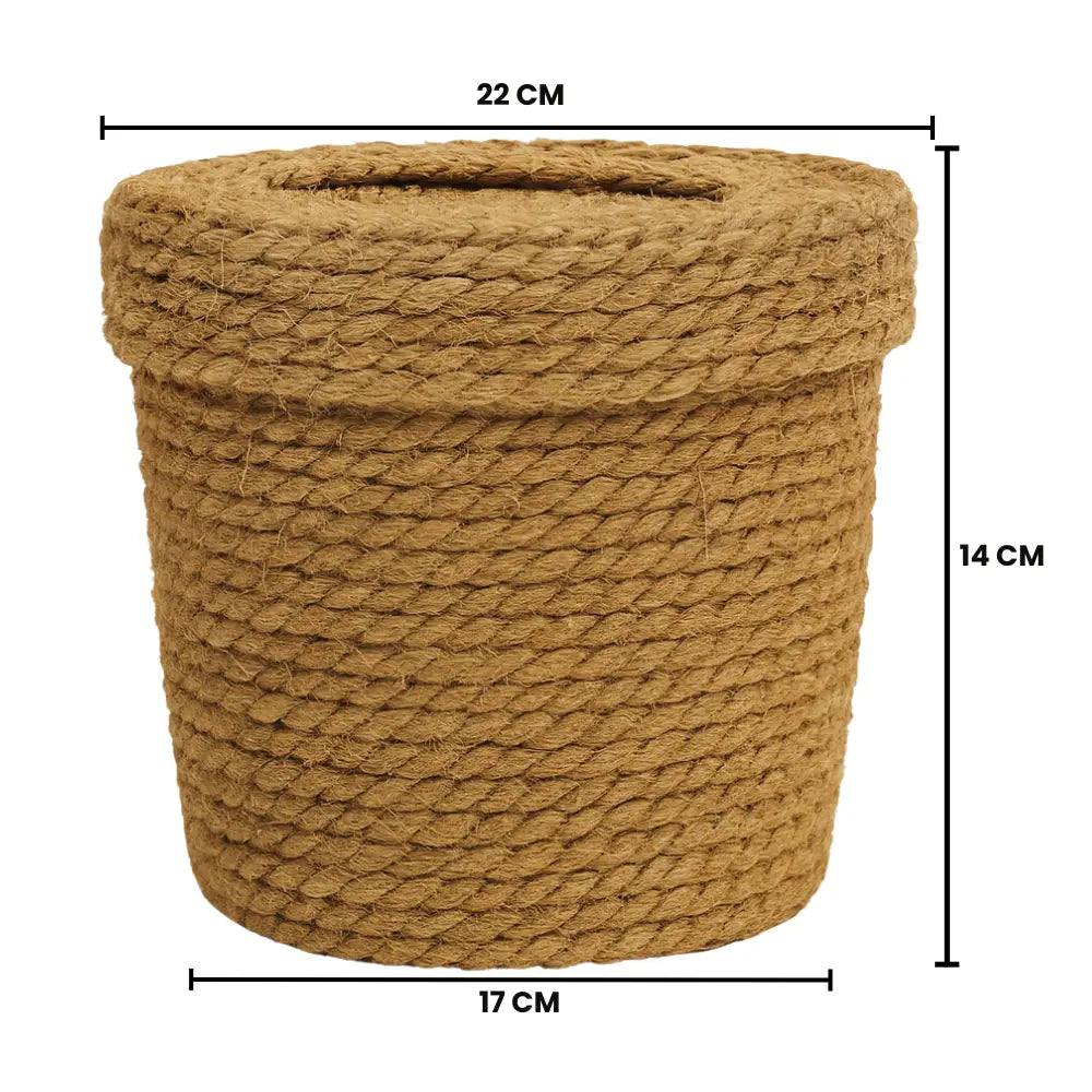 Canasto Cesta De Yute Tejida Con Tapa Acabado Rustico S