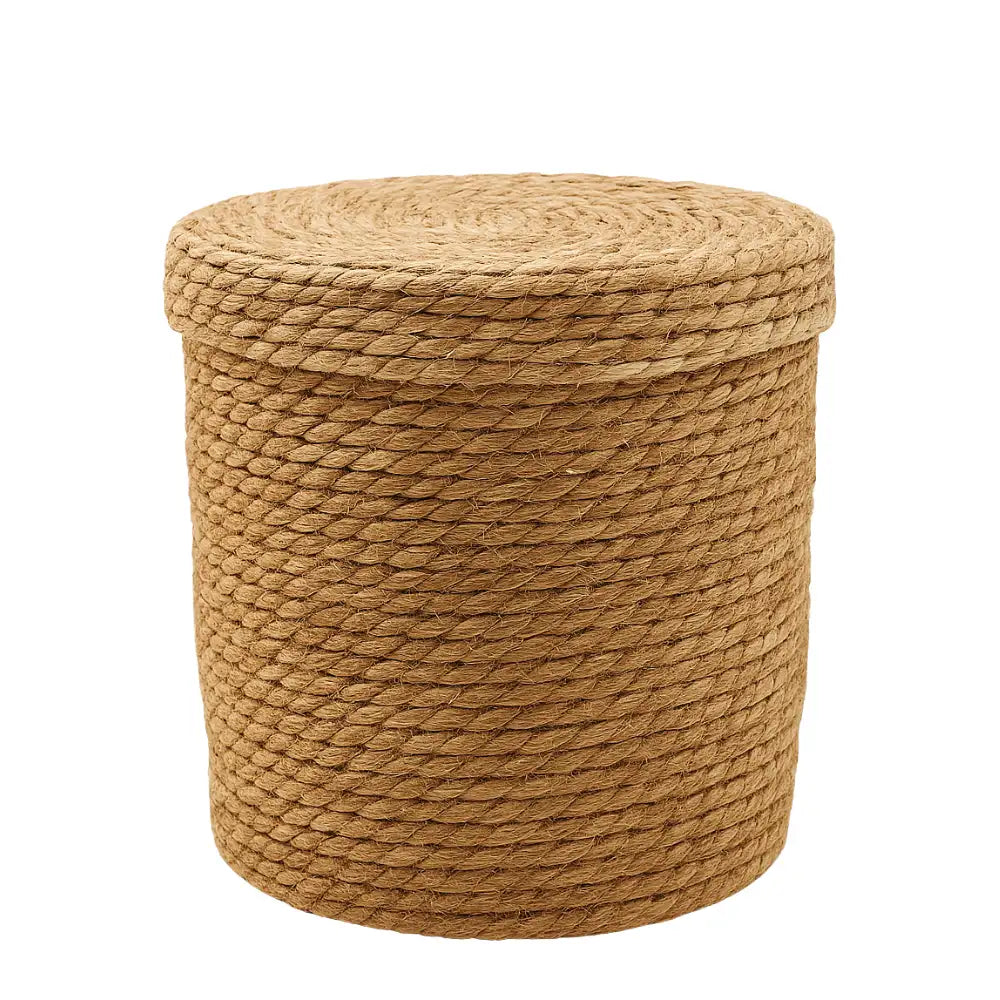 Canasto Cesta De Yute Tejida Con Tapa Acabado Rustico S
