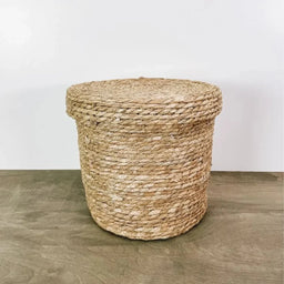 Canasto Cesta De Yute Tejida Con Tapa Acabado Rustico S