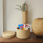 Canasto Cesta De Yute Tejida Con Tapa Acabado Rustico S