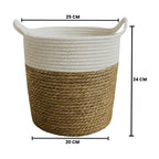 Canasto Cesta Yute Algodón Tejido Estilo Rustico Con Asas M