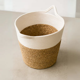 Canasto Cesta Yute Algodón Tejido Estilo Rustico Con Asas M