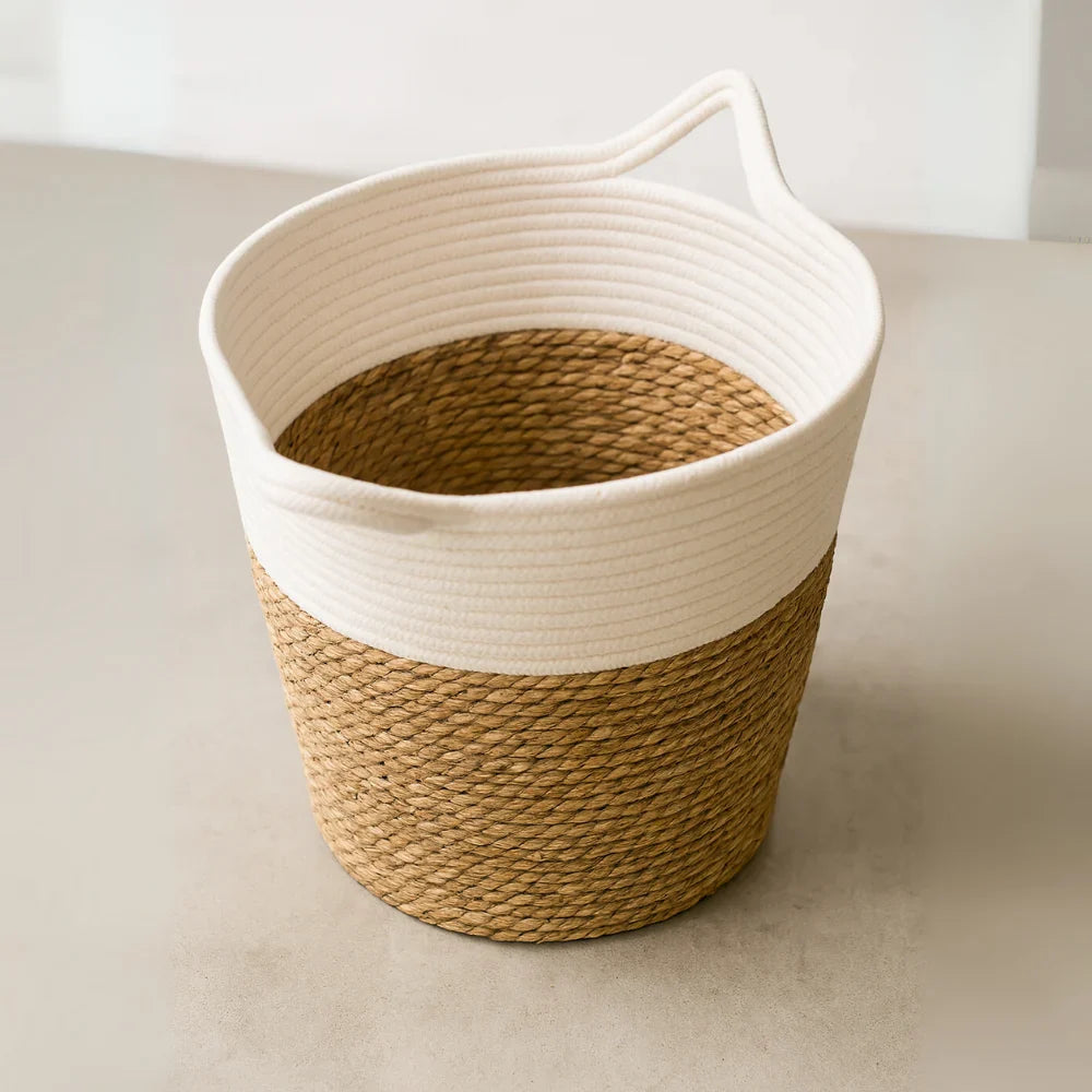 Canasto Cesta Yute Algodón Tejido Estilo Rustico Con Asas M