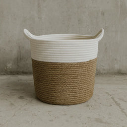 Canasto Cesta Yute Algodón Tejido Estilo Rustico Con Asas S