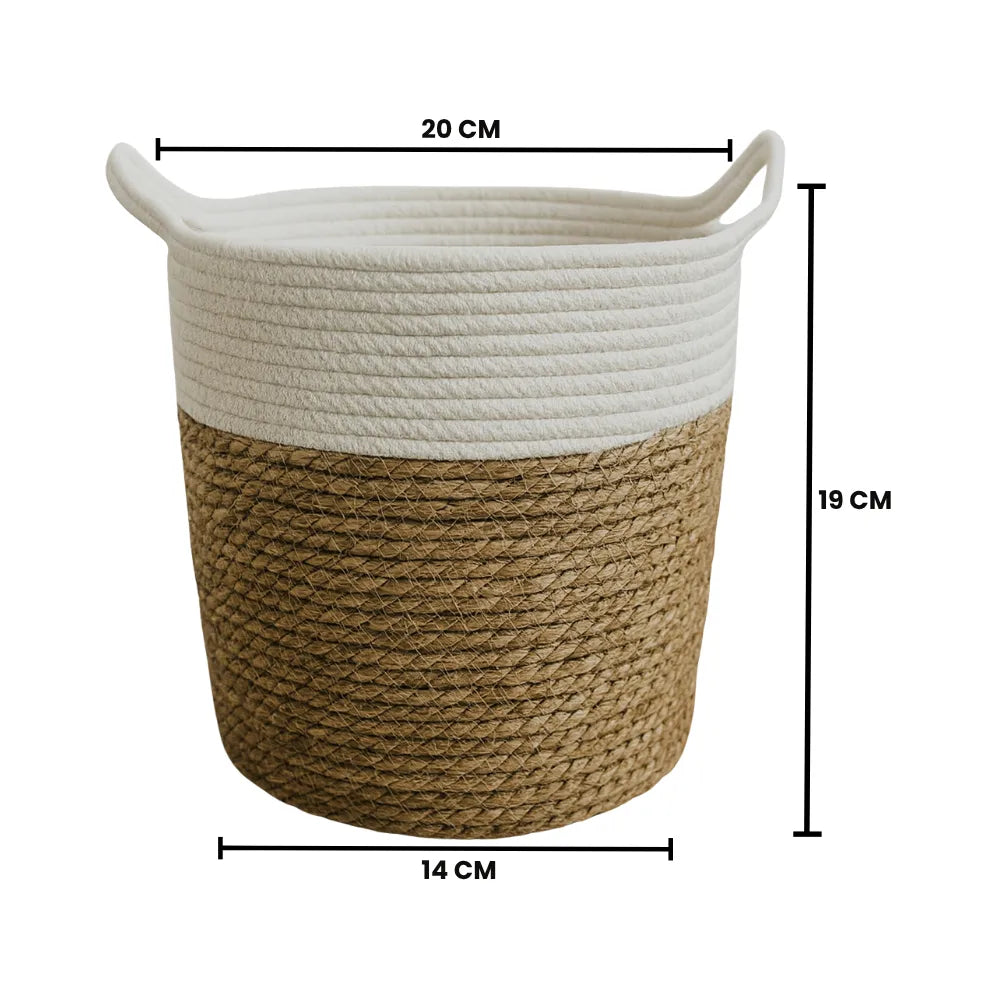 Canasto Cesta Yute Algodón Tejido Estilo Rustico Con Asas S