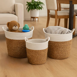 Canasto Cesta Yute Algodón Tejido Estilo Rustico Con Asas S