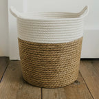 Canasto Cesta Yute Algodón Tejido Estilo Rustico Con Asas S