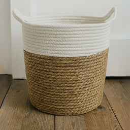 Canasto Cesta Yute Algodón Tejido Estilo Rustico Con Asas S