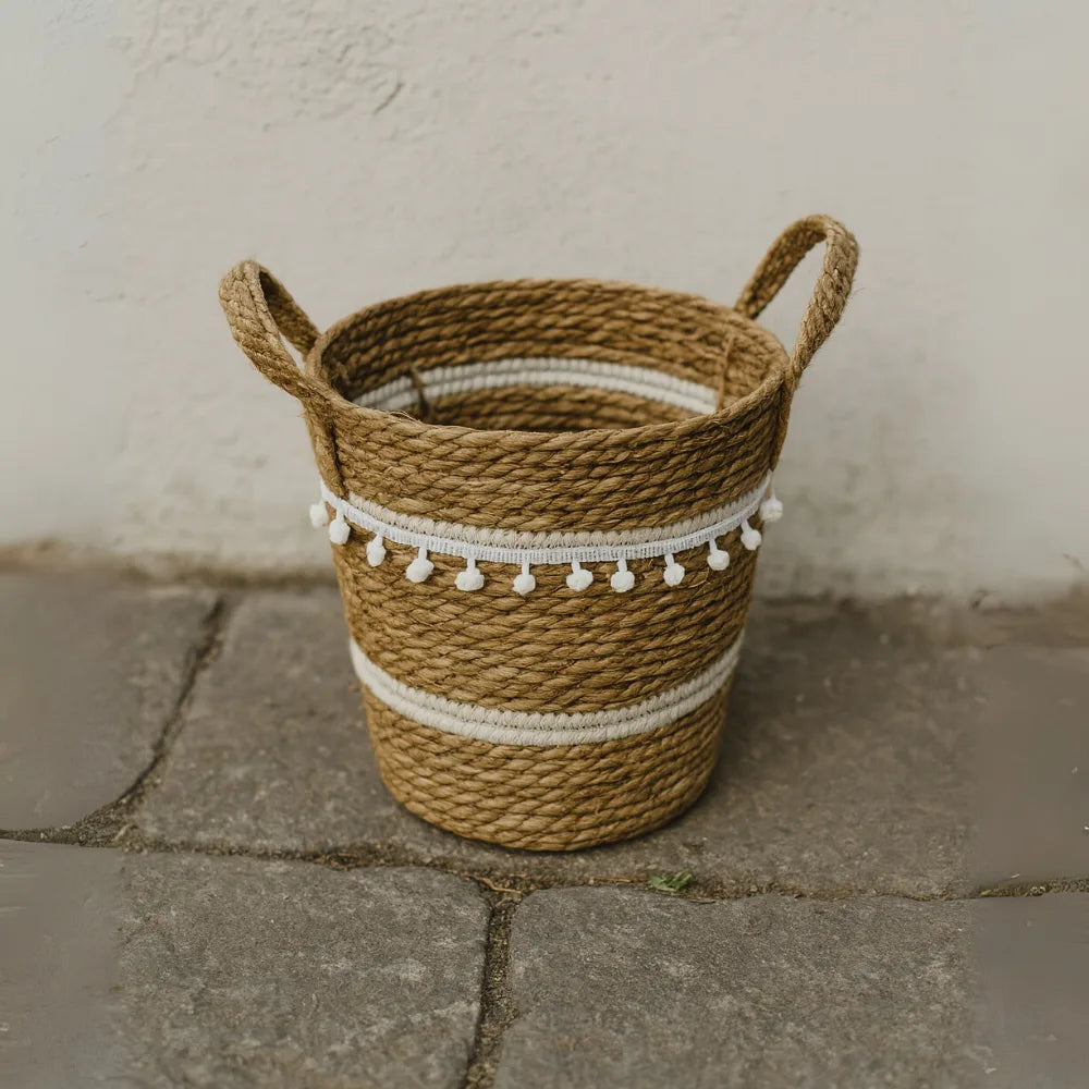 Canasto Cesta Yute Diseño Algodón Tejido Estilo Rustico S