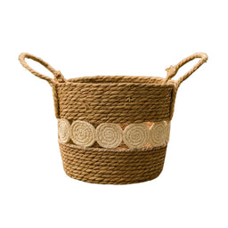 Canasto Cesta Yute Diseño Circulos Tejido Estilo Rustico L
