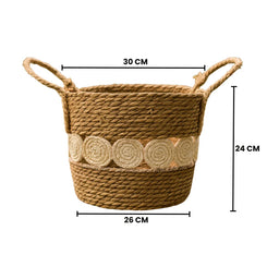 Canasto Cesta Yute Diseño Circulos Tejido Estilo Rustico L