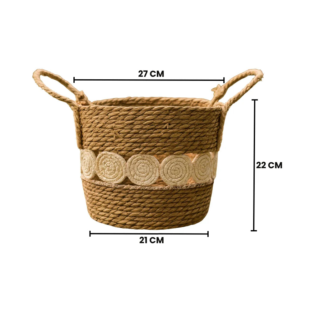 Canasto Cesta Yute Diseño Circulos Tejido Estilo Rustico M
