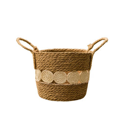 Canasto Cesta Yute Diseño Circulos Tejido Estilo Rustico S