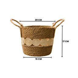 Canasto Cesta Yute Diseño Circulos Tejido Estilo Rustico S