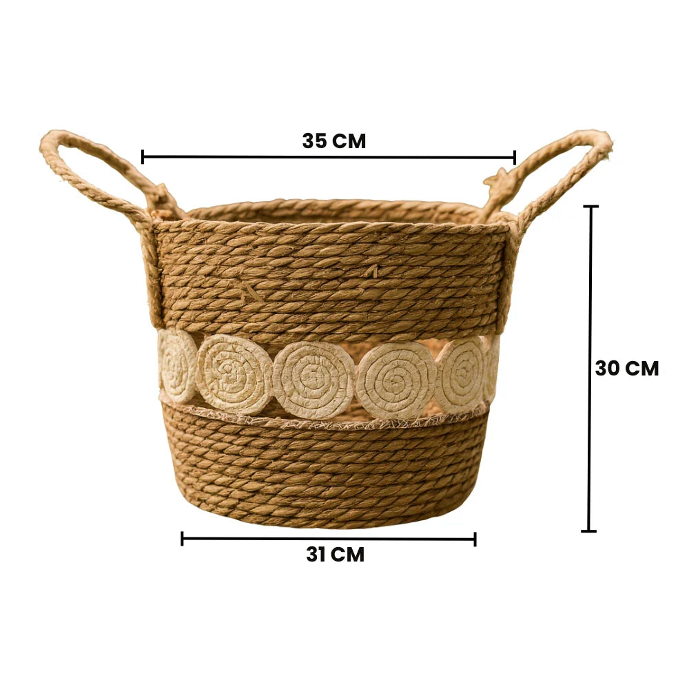 Canasto Cesta Yute Diseño Circulos Tejido Estilo Rustico XL