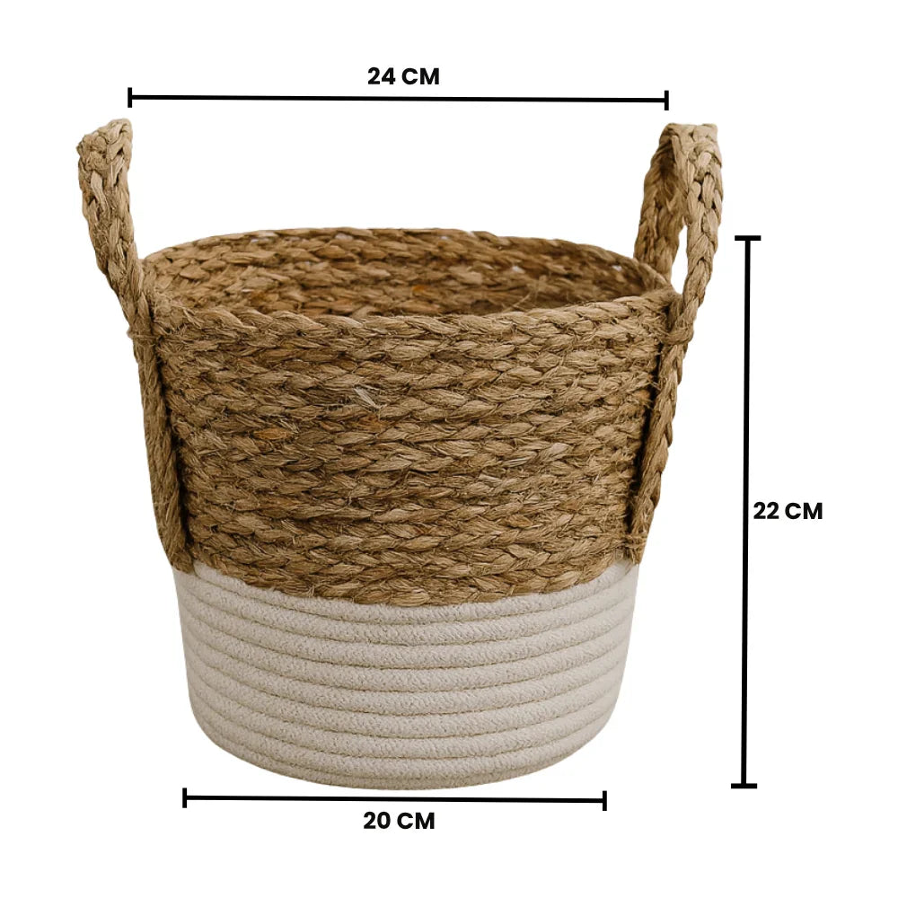 Canastos Cesta Algodón Tejido Nudo Color Blanco Asas L