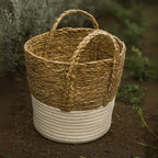 Canastos Cesta Algodón Tejido Nudo Color Blanco Asas L