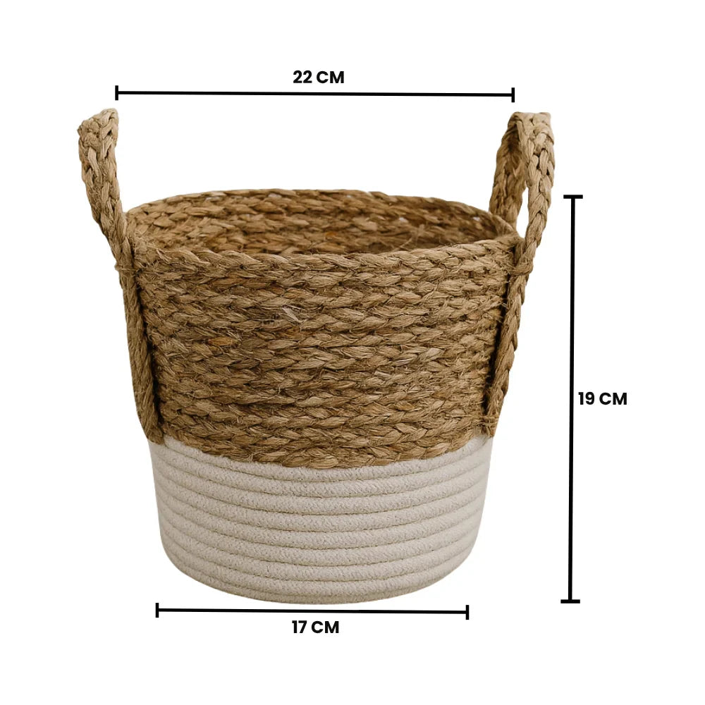 Canastos Cesta Algodón Tejido Nudo Color Blanco Asas M