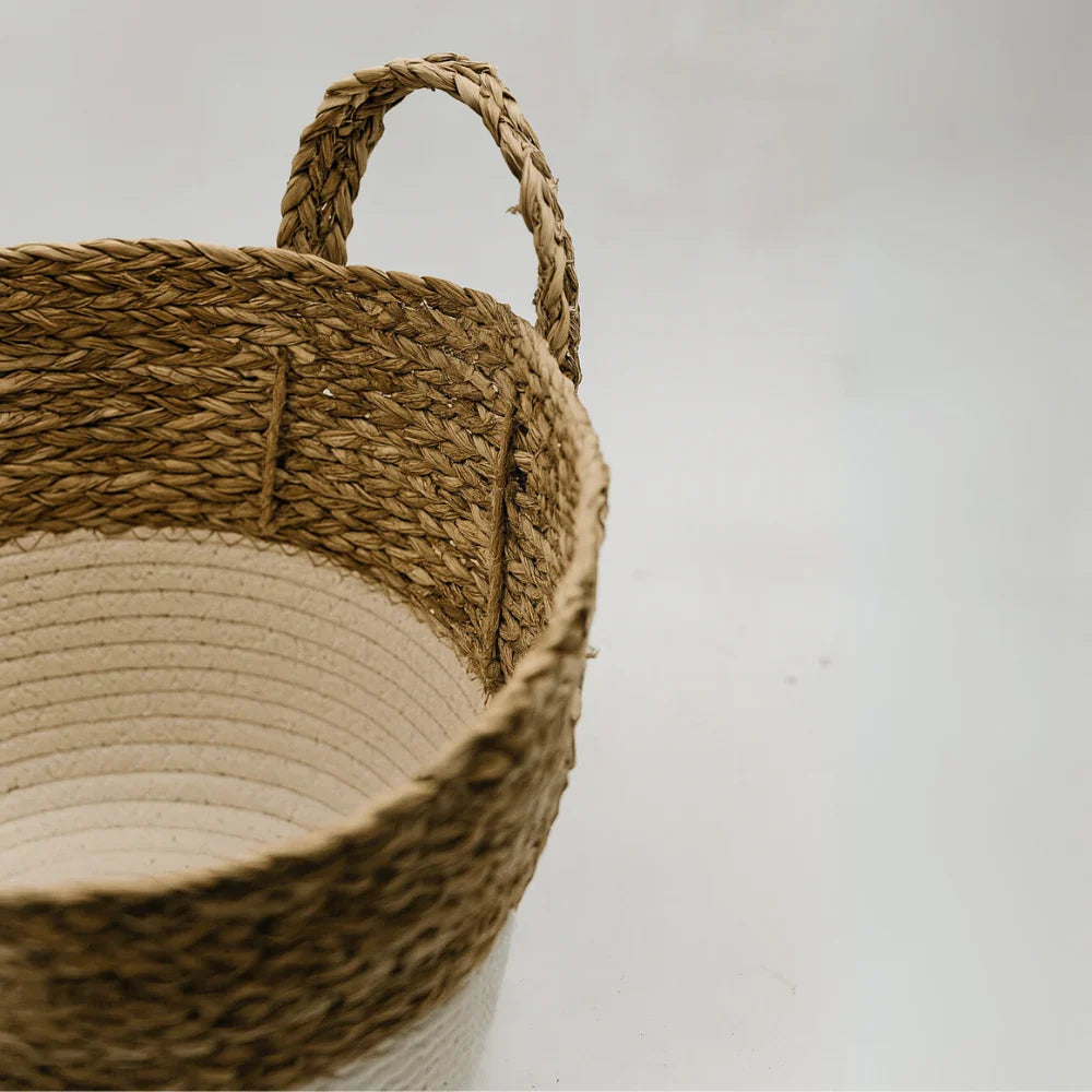 Canastos Cesta Algodón Tejido Nudo Color Blanco Asas M