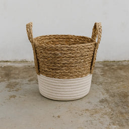 Canastos Cesta Algodón Tejido Nudo Color Blanco Asas M