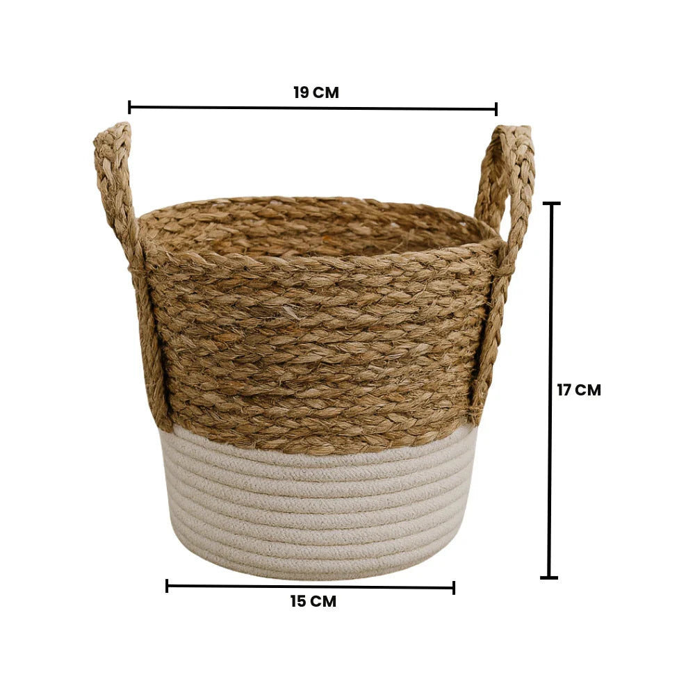 Canastos Cesta Algodón Tejido Nudo Color Blanco Asas S