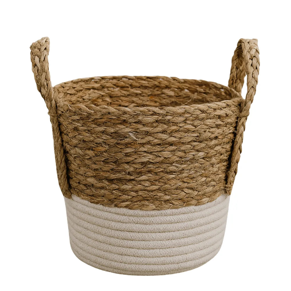 Canastos Cesta Algodón Tejido Nudo Color Blanco Asas XL