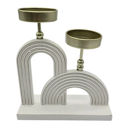 Candelabro Porta Vela Doble De Madera Blanco Con Dorado - Fliperex