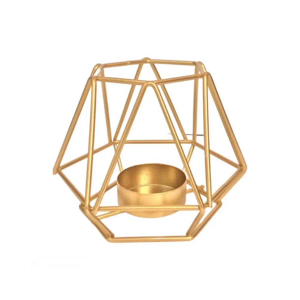 Candelabro Porta Vela Dorado Estilo Geométrico Decorativo - Fliperex
