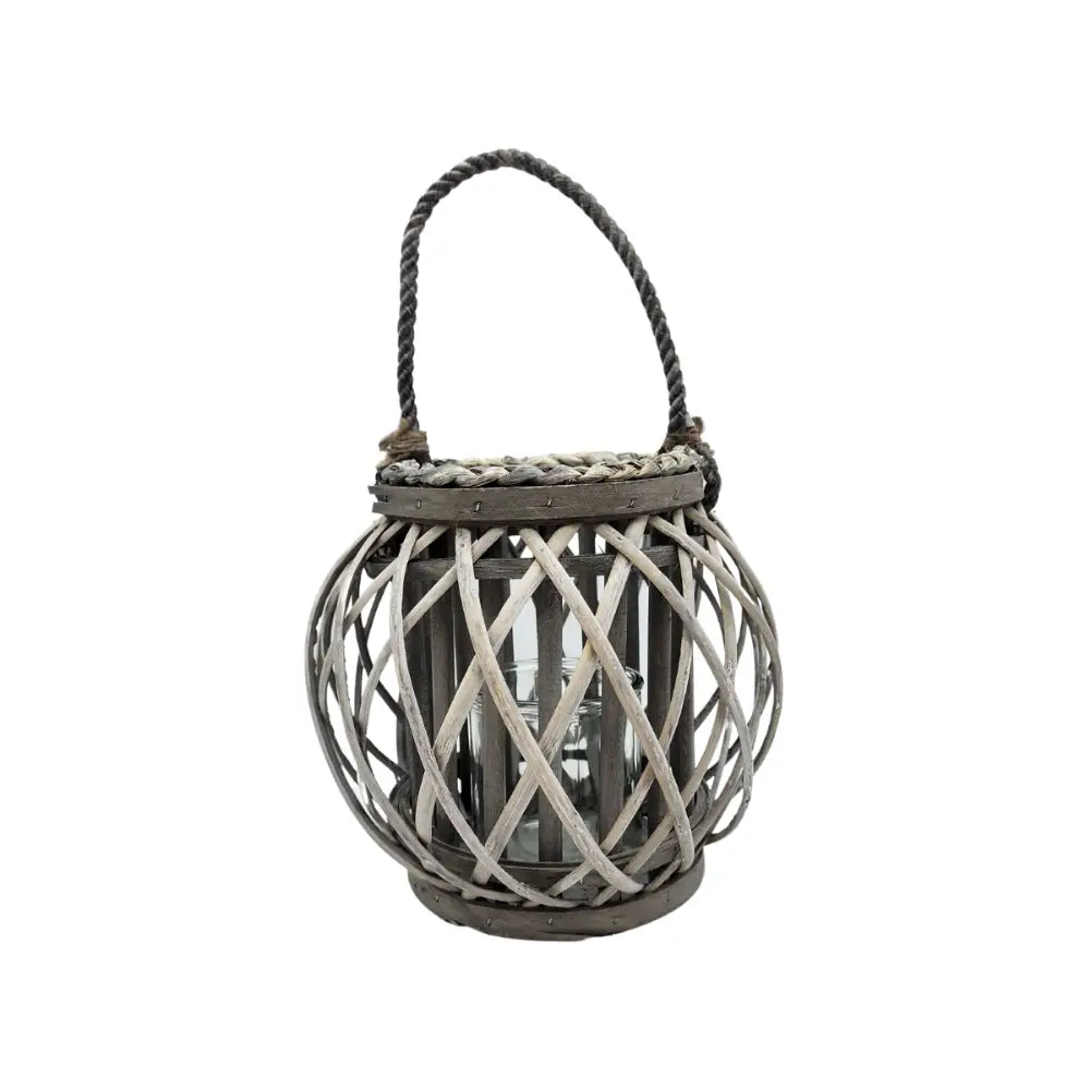 Candelabro Porta Vela Mimbre Rustico Gris Redondo Terraza - Fliperex