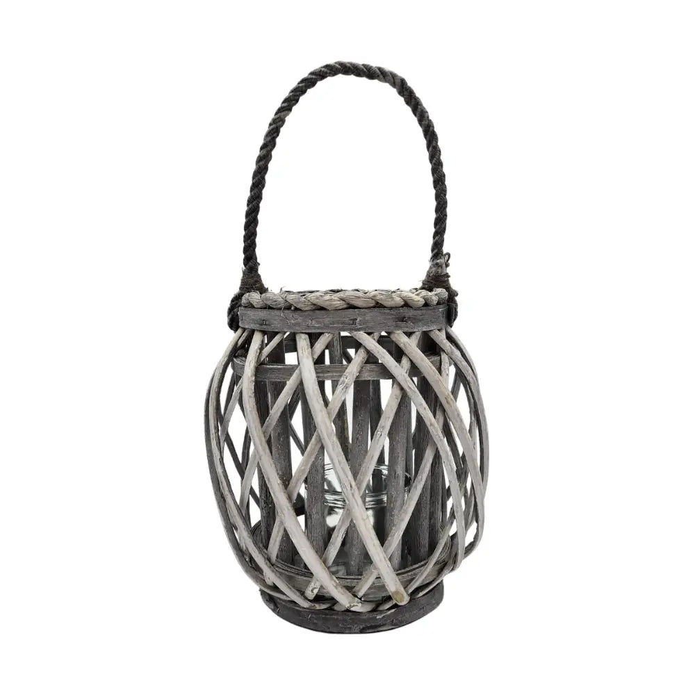 Candelabro Porta Vela Mimbre Rustico Gris Terraza Decoracion - Fliperex