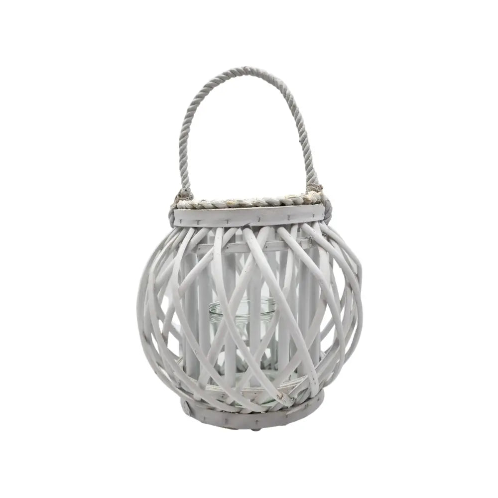 Candelabro Porta Vela Mimbre Rustico Redondo Terraza Blanco - Fliperex