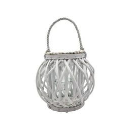 Candelabro Porta Vela Mimbre Rustico Redondo Terraza Blanco - Fliperex