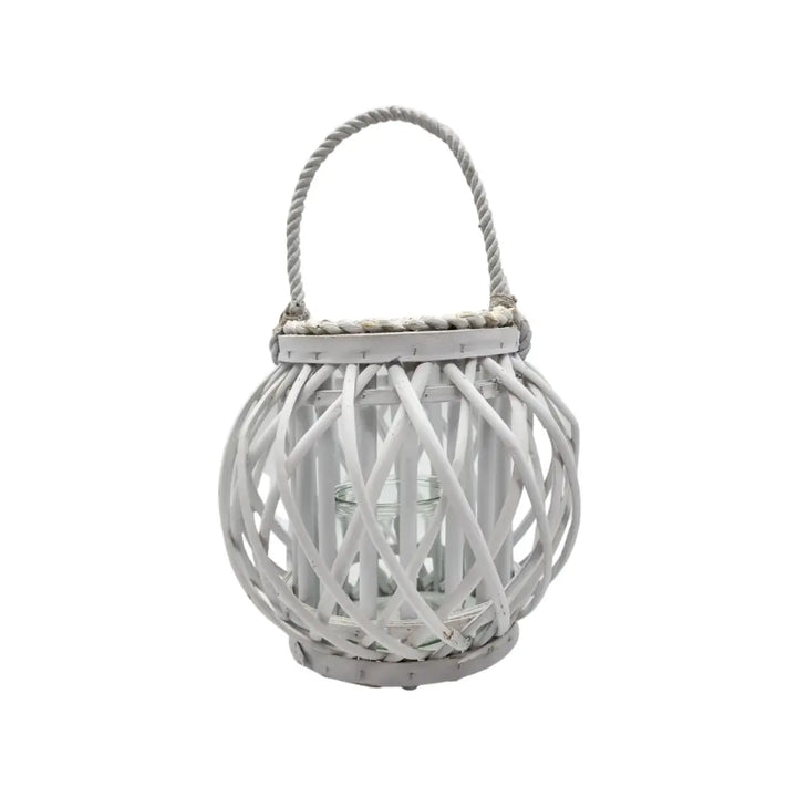 Candelabro Porta Vela Mimbre Rustico Redondo Terraza Blanco