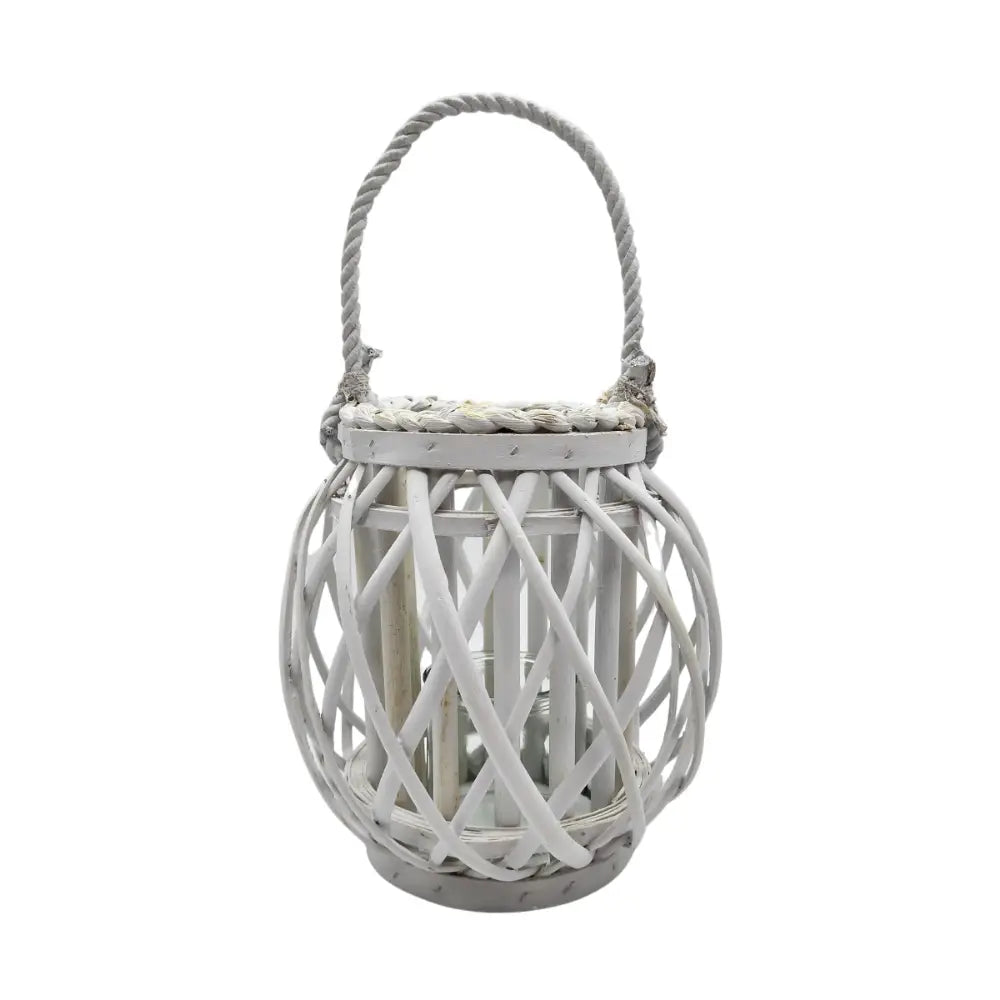 Candelabro Porta Vela Mimbre Rustico Terraza Blanco Decora - Fliperex