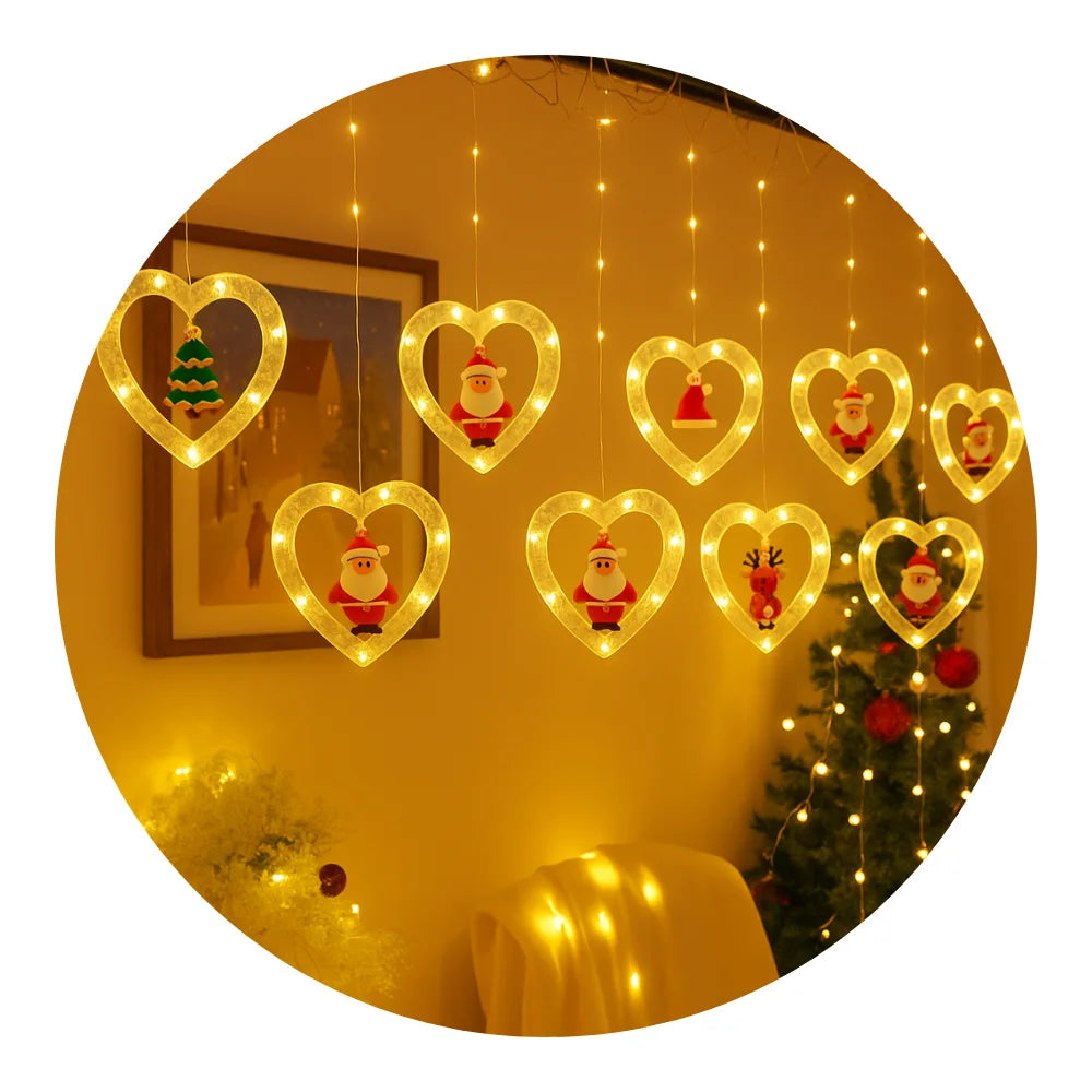 Cascada Guirnaldas de Navidad Luces Navideñas de Corazones