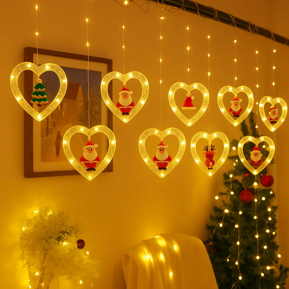 Cascada Guirnaldas de Navidad Luces Navideñas de Corazones