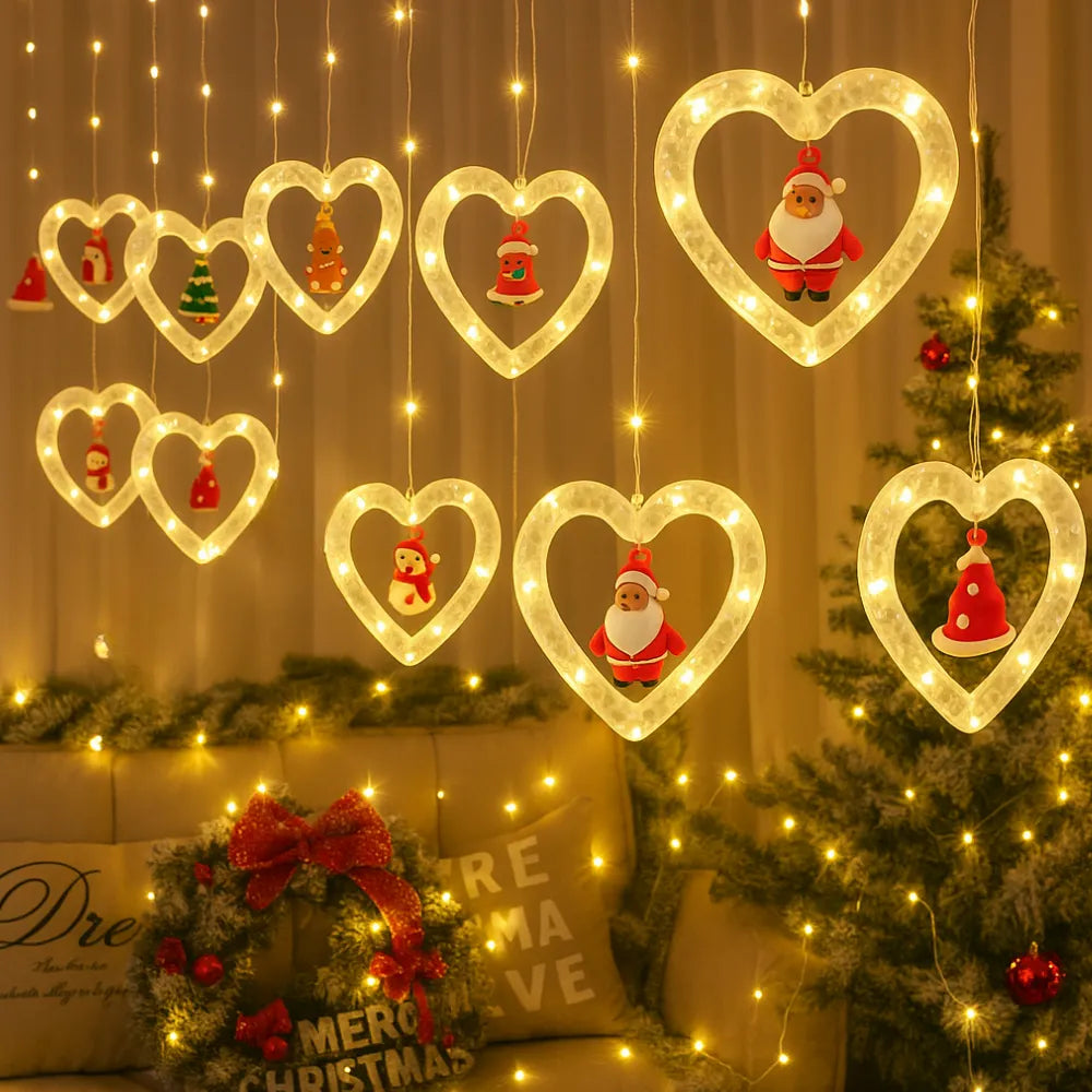 Cascada Guirnaldas de Navidad Luces Navideñas de Corazones
